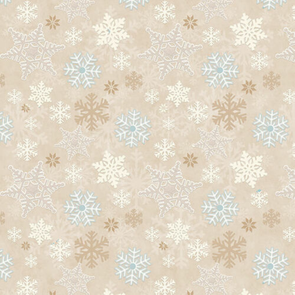 Henry Glass Fabric FQ (Fat Quarter) 18"x21" / Beige I Love Sn'Gnomies Flannel Snowflakes in Aqua or Beige by Henry Glass