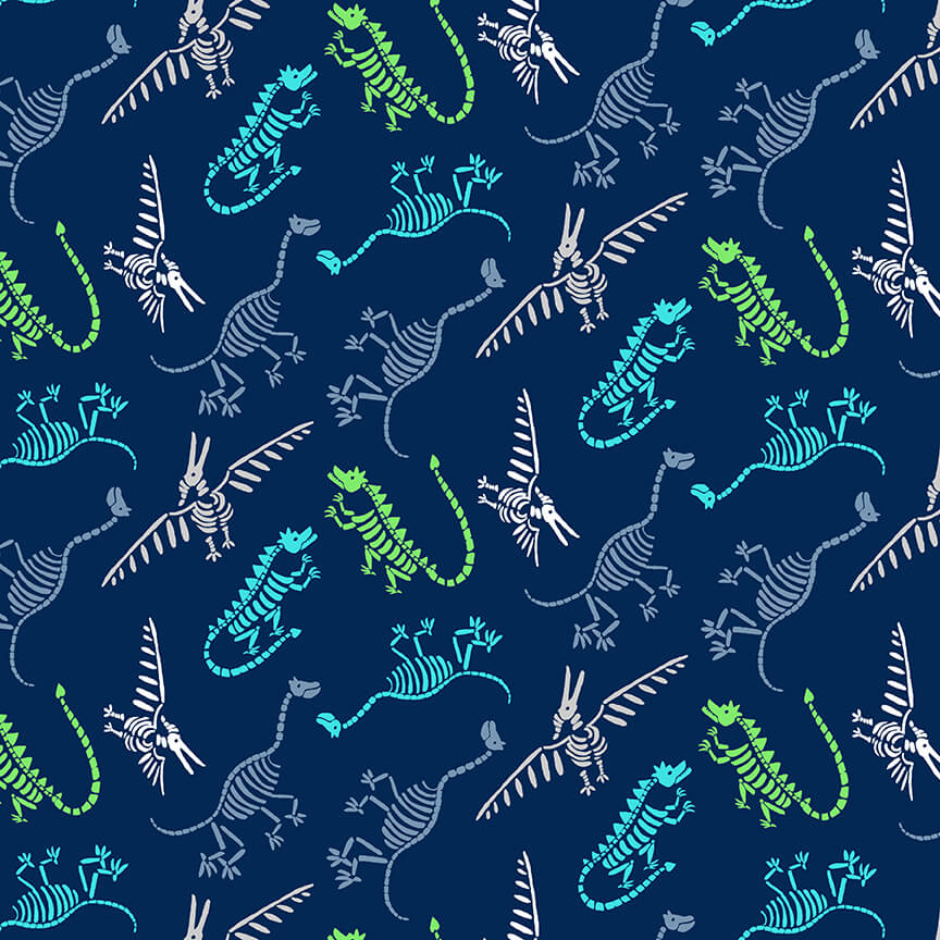 Henry Glass Fabric FQ Kate Mawdsley Dinosaur Kingdom by Henry Glass Navy Dino Fossils Fabric