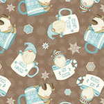 Henry Glass Fabric I Love Sn'Gnomies Flannel Aqua & Beige Gnome Patchwork Cheater Quilt Fabric by Henry Glass