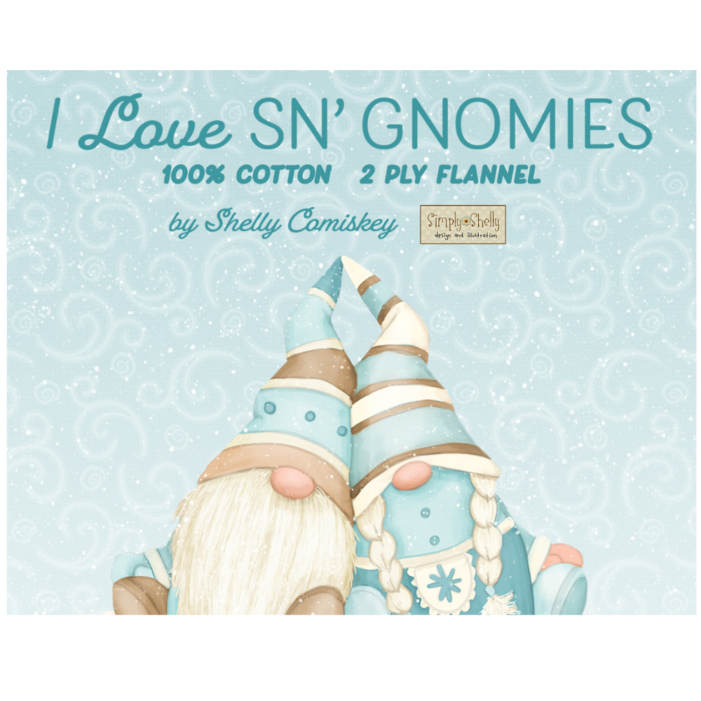 Henry Glass Fabric I Love Sn'Gnomies Flannel Gnome Snow Angels in Cream by Henry Glass