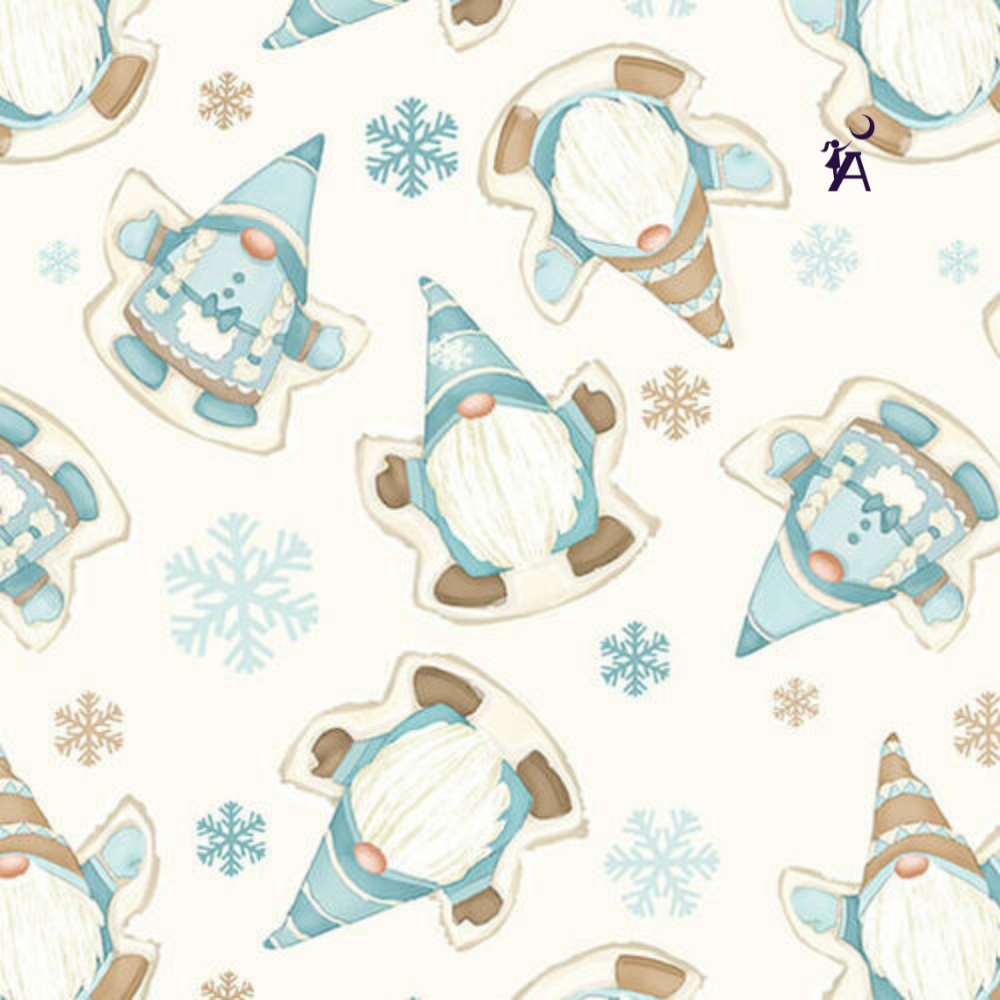 Henry Glass Fabric I Love Sn'Gnomies Flannel Ice Skating Gnomes in Aqua or Beige by Henry Glass