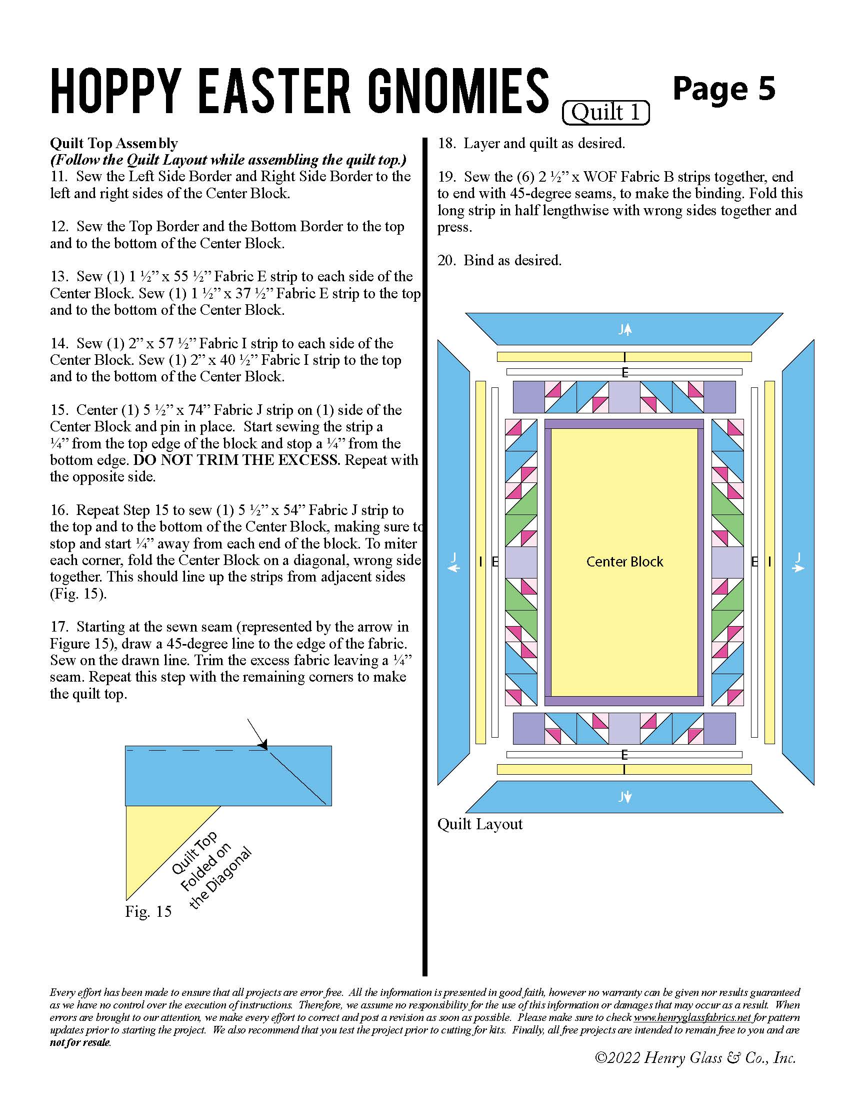 Henry Glass Quilt Kit Hoppy Easter Gnomies Advanced Beginner QUILT KIT 1 with Henry Glass Easter Gnome Fabric 50"x70"