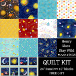 Henry Glass Quilt Kit QUILT KIT Stay Wild Moon Child by Henry Glass with Kwik Shifted Blocks beginner quilt pattern with free panel gift, Celestial Nursery Fabric