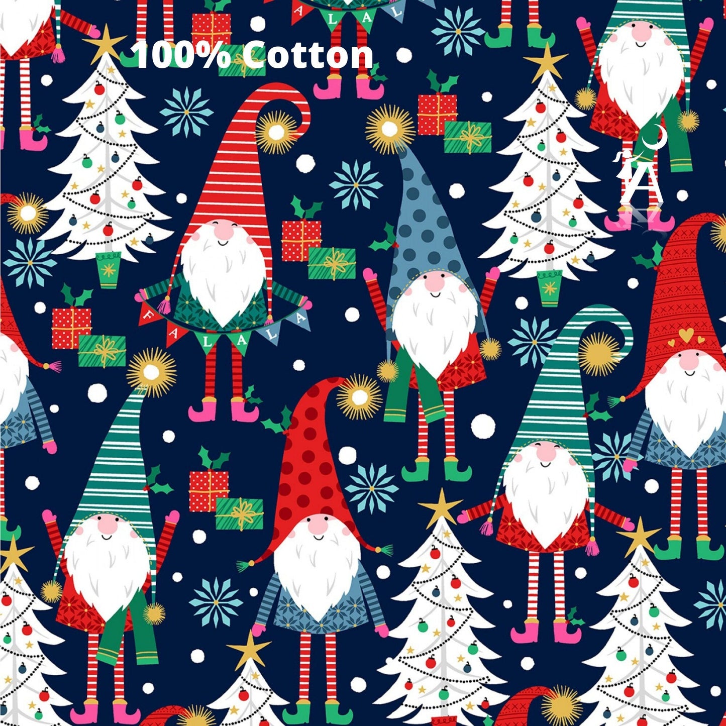 Michael Miller Fabric FQ Bundle / Navy Gnomes Michael Miller A Gnome to Fa La La Christmas Metallic Fabric Choose your cotton fabric by the yard, gnome fabric, snowman fabric