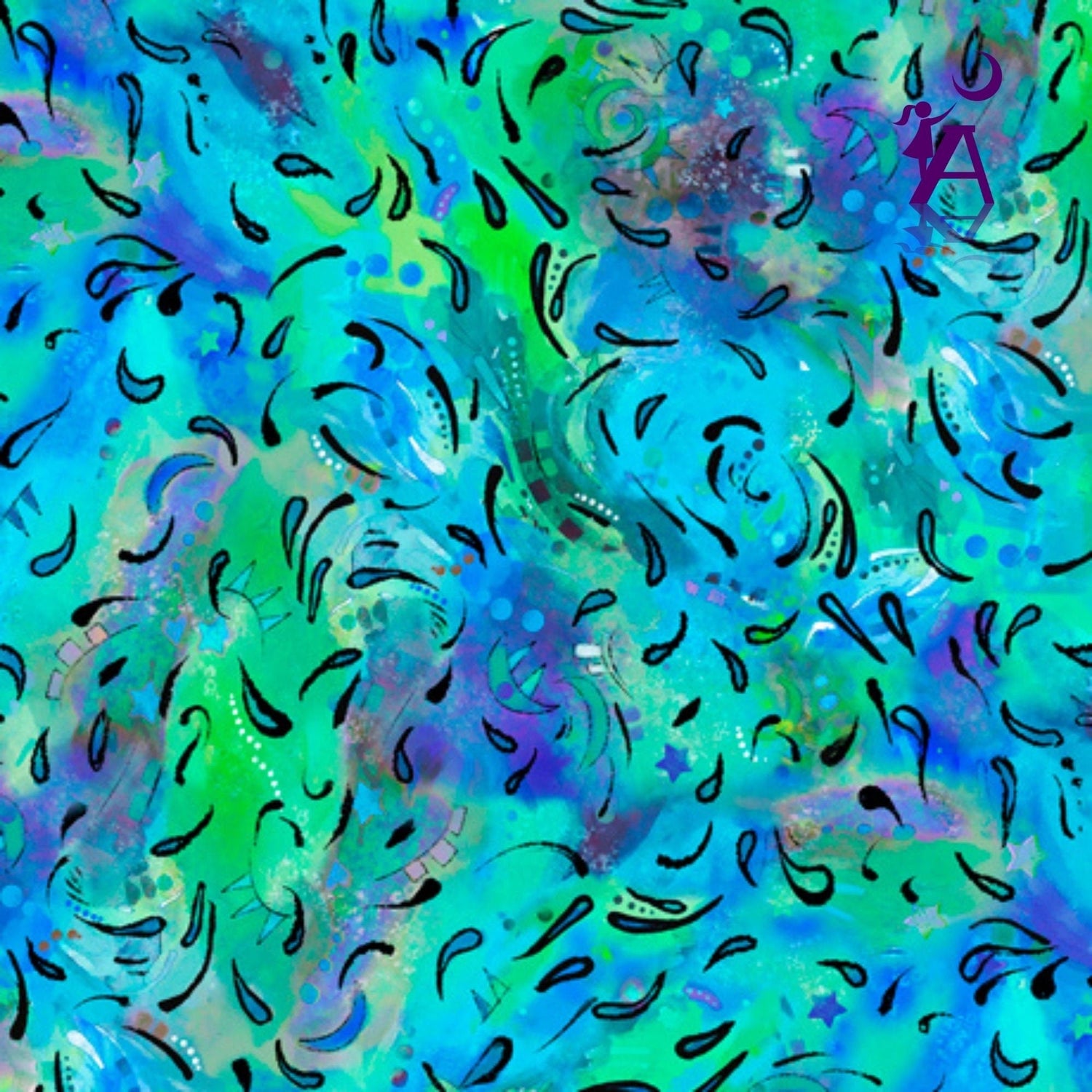 QT Fabrics Fabric 1/2 yard / Tie Die Blue Green Doggie Daze Quilting Cotton by QT Fabrics