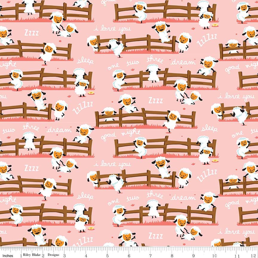 Riley Blake Fabric Riley Blake FLANNEL, Harmony Farm Sheep Dream Pink Flannel, Shabby Chic Fabric, Nature fabric, Pet accessory fabric, double napped fabric