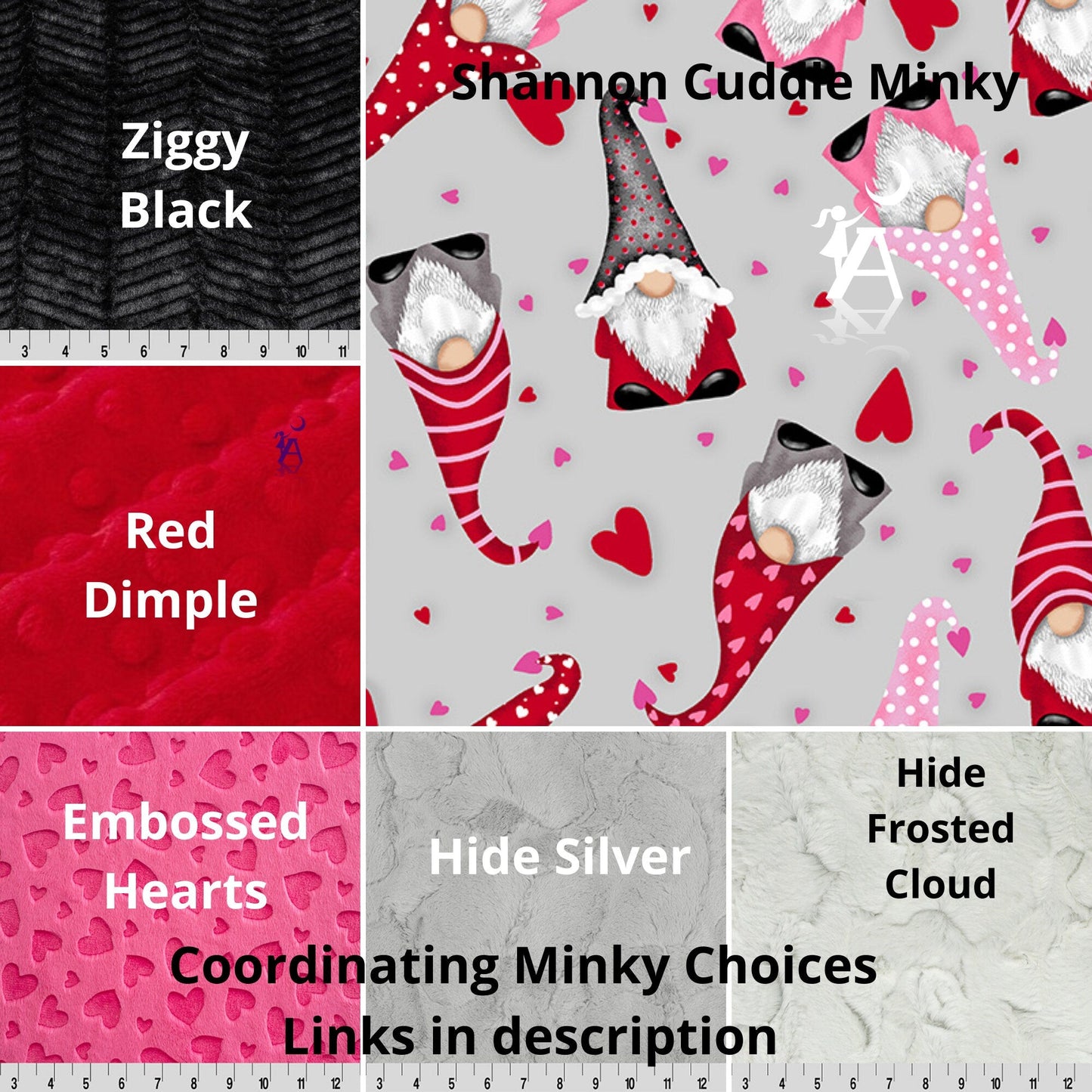 Shannon Fabrics Fabric Valentine Gnomes Digital Cuddle Scarlet, Shannon Digital Cuddle Fabric, Valentine's Fabric, MINKY by the yard, Gnome Minky