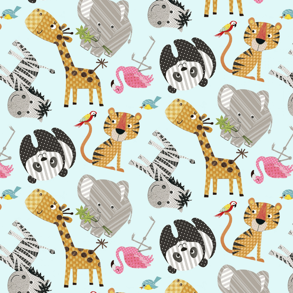 Studio E Fabric Bundle At The Zoo Fat Quarter Fabric Bundle, 9 cotton quilting fabrics & 1 panel