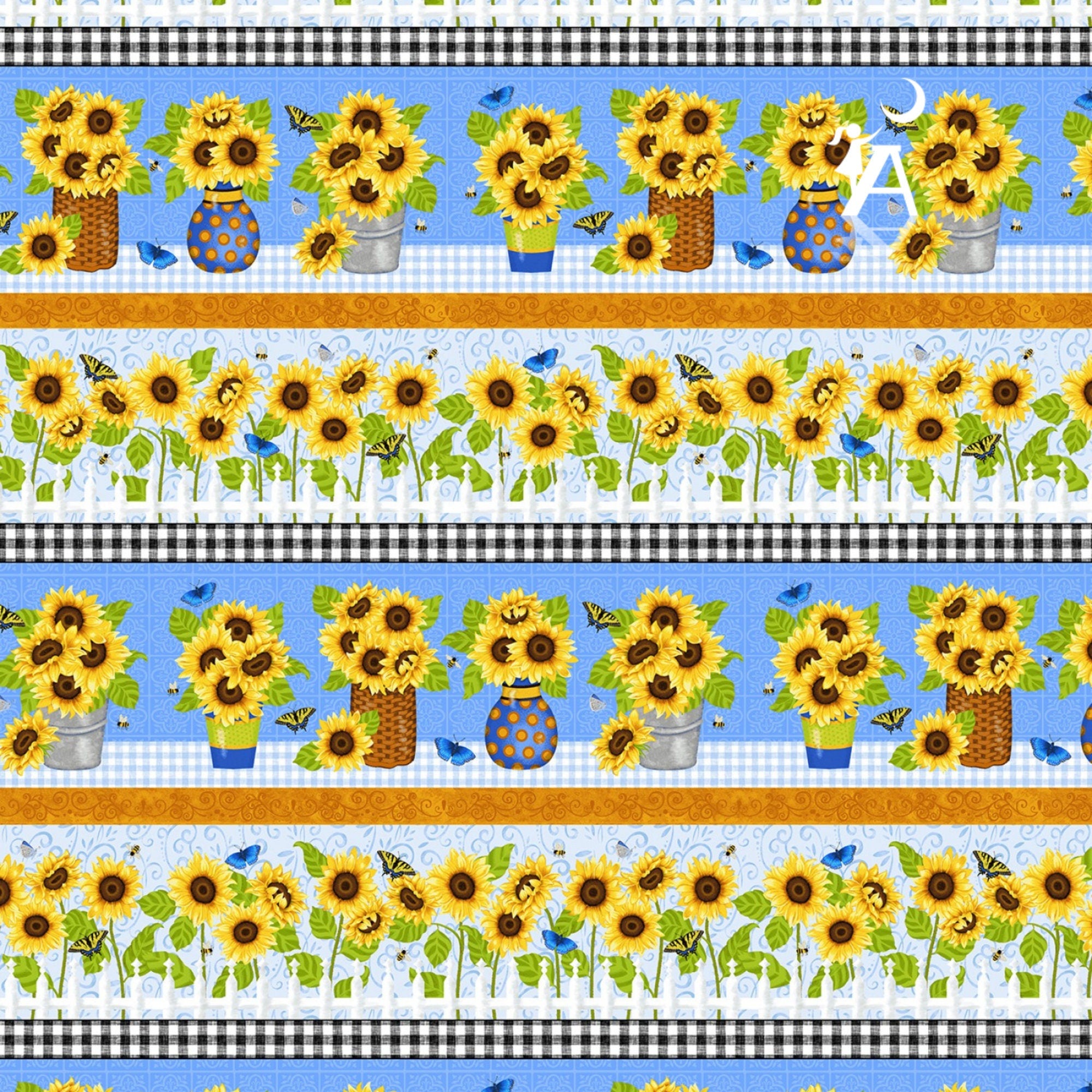 Studio E Fabric Sunny Sunflowers by Studio E Fabric Bundle, FQ Bundle Fabric, Honey Bee Cotton Fabric, Sunflower Panel, Sunflower Blocks, Bee Fabric