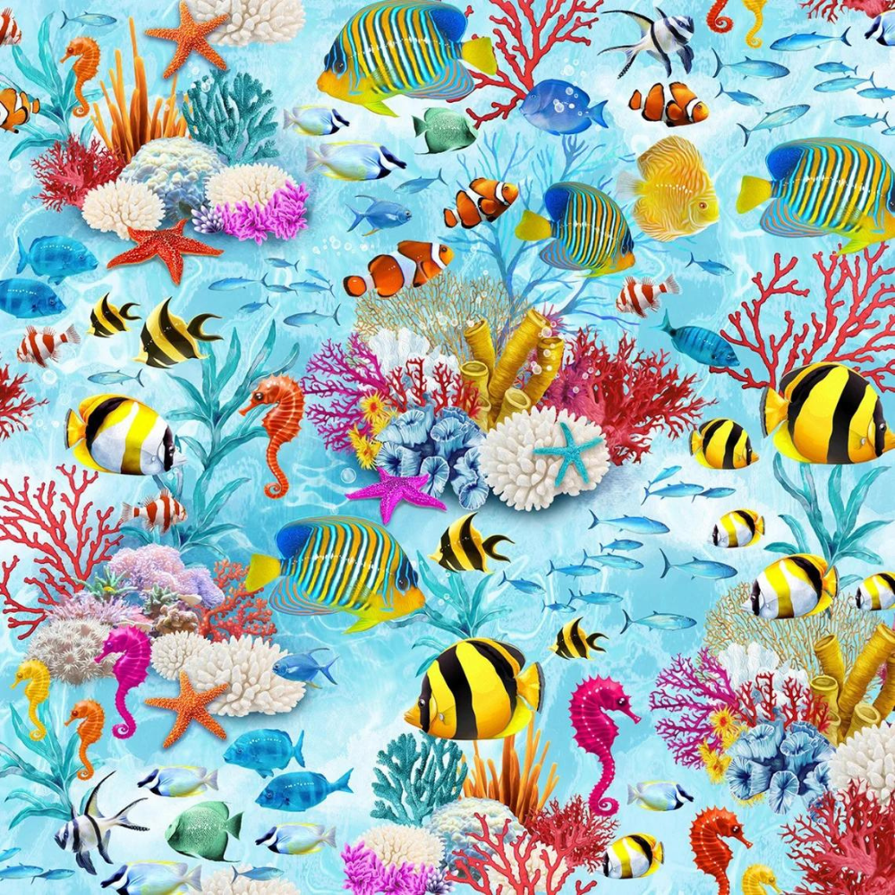 Timeless Treasures Fabric Beach and Nautical FQ Fabric Bundle with Beach Dreams PANEL 9 FQ prints and 1 Panel