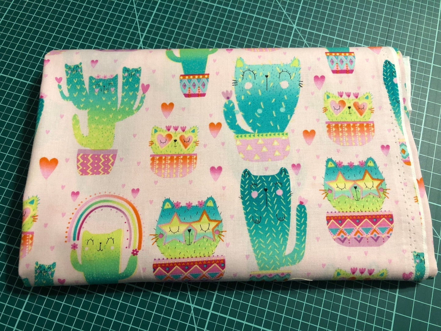 Timeless Treasures Fabric Pink Quirky Cat Cacti, Kitty Cactus from Timeless Treasures Fabric, Cactus Fabric, Cat Cotton Fabric, quilting fabric