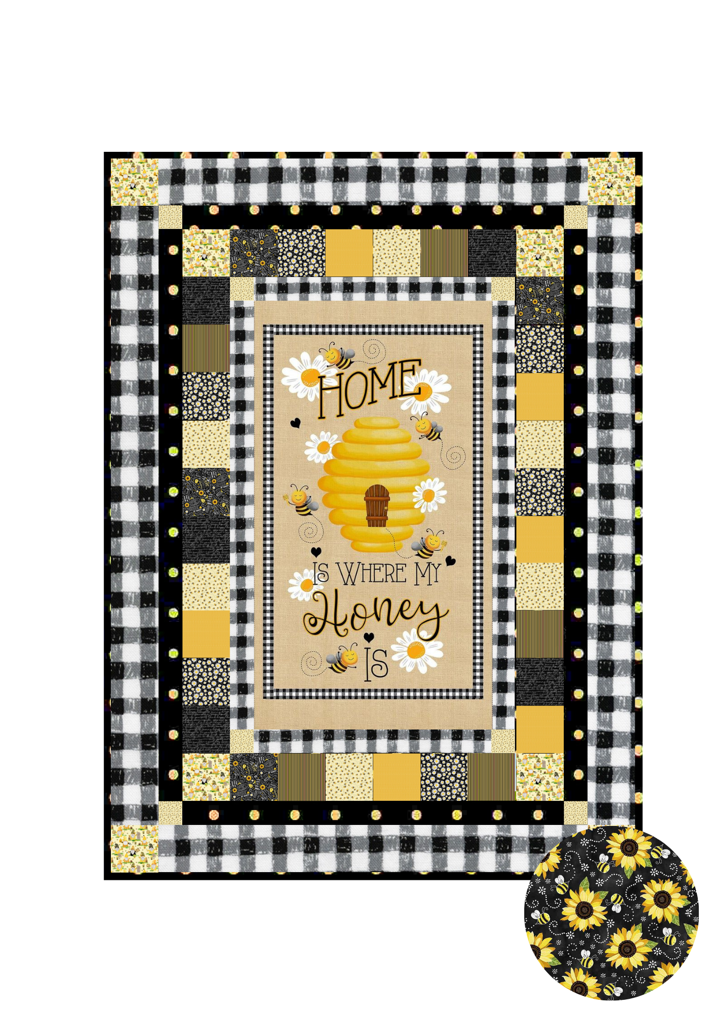 Timeless Treasures Quilt Kit Kit w/backing YAMS Sunflower & Bees Beginner Bee Hive Quilt Kit Timeless Treasures Home Is Where My Honey Is DIY Panel Quilt