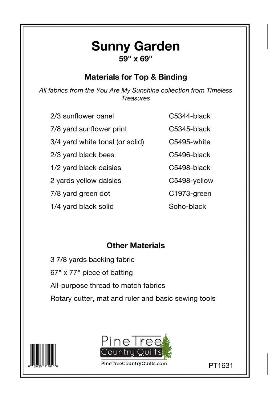Timeless Treasures Quilt Patterns You are my Sunshine Sunny Garden Pinetree Country PATTERN ONLY