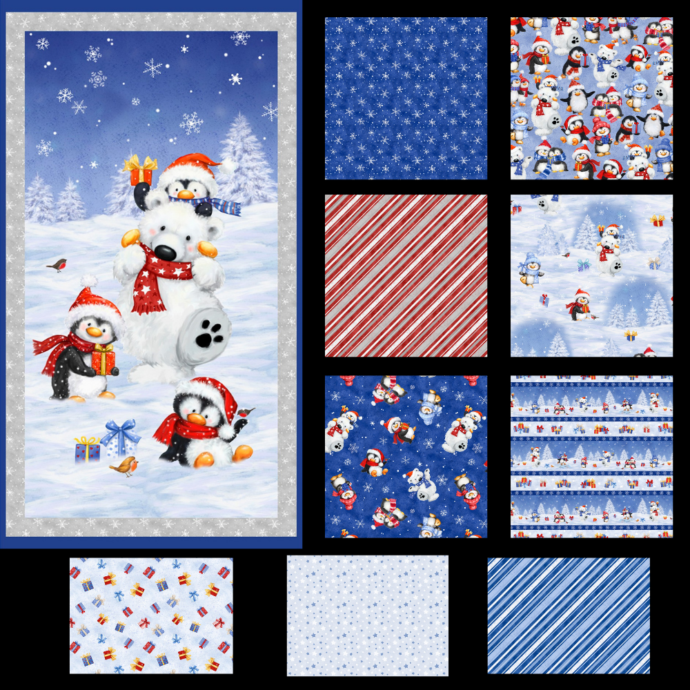 Snow What Fun Wilmington Prints Cotton Fabric 9 pc with Panel Bundled Fabric