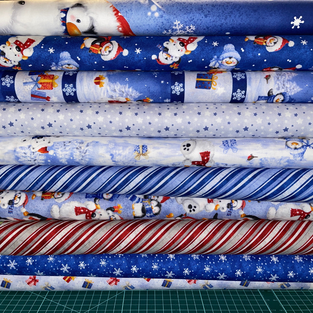 Wilmington Prints Fabric Snow What Fun Cotton Fabric - 2 1/2 in strips PRECUT 40 pc pack, jelly roll fabric